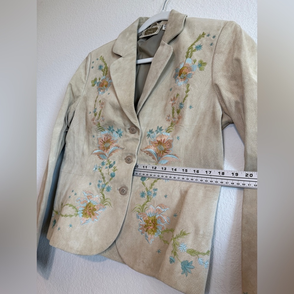 🆕 PTP 20” James C. for Spiegel 💛Embroidered Suede Leather Blazer | Size 12 | - Picture 13 of 16